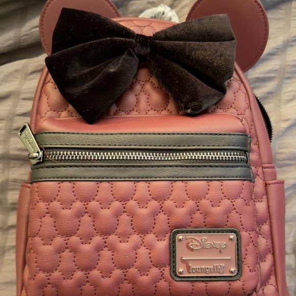 Loungefly Burgundy Quilted Backpack with Black Bow